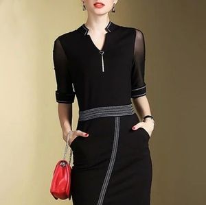 Elegant black stand up collar dress